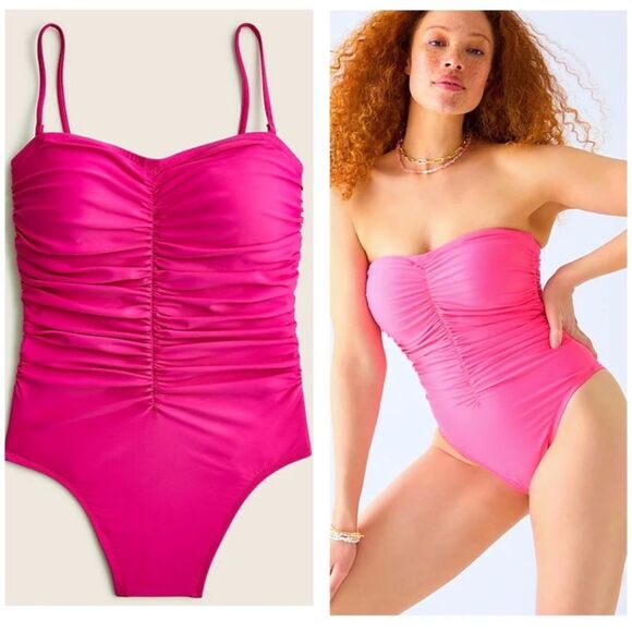 J.CREW Ruched Sweetheart One Piece Swimsuit Size 22/3X Radiant Fuchsia Pink NWT - Picture 1 of 9